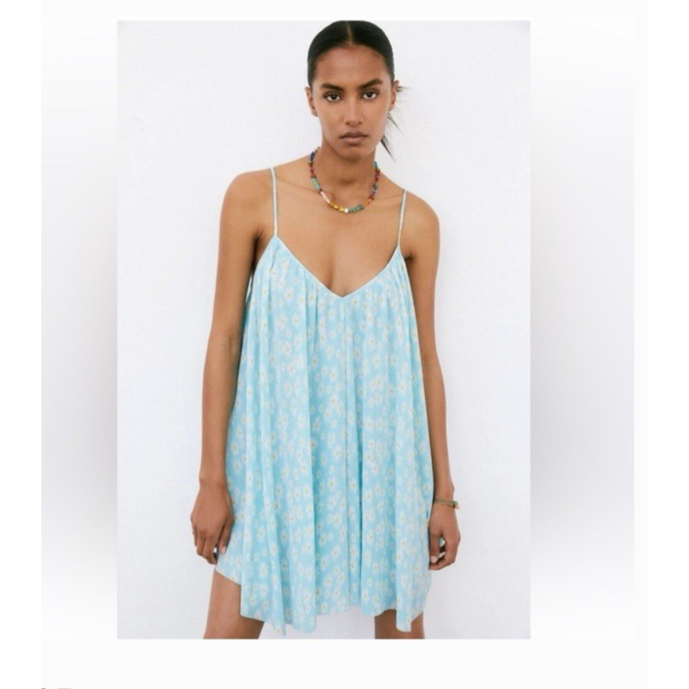 zara mini dress small daisy blue